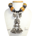 Antique Necklace Sterling Silver Amber Beads Traditional Tribal Thread Old D703